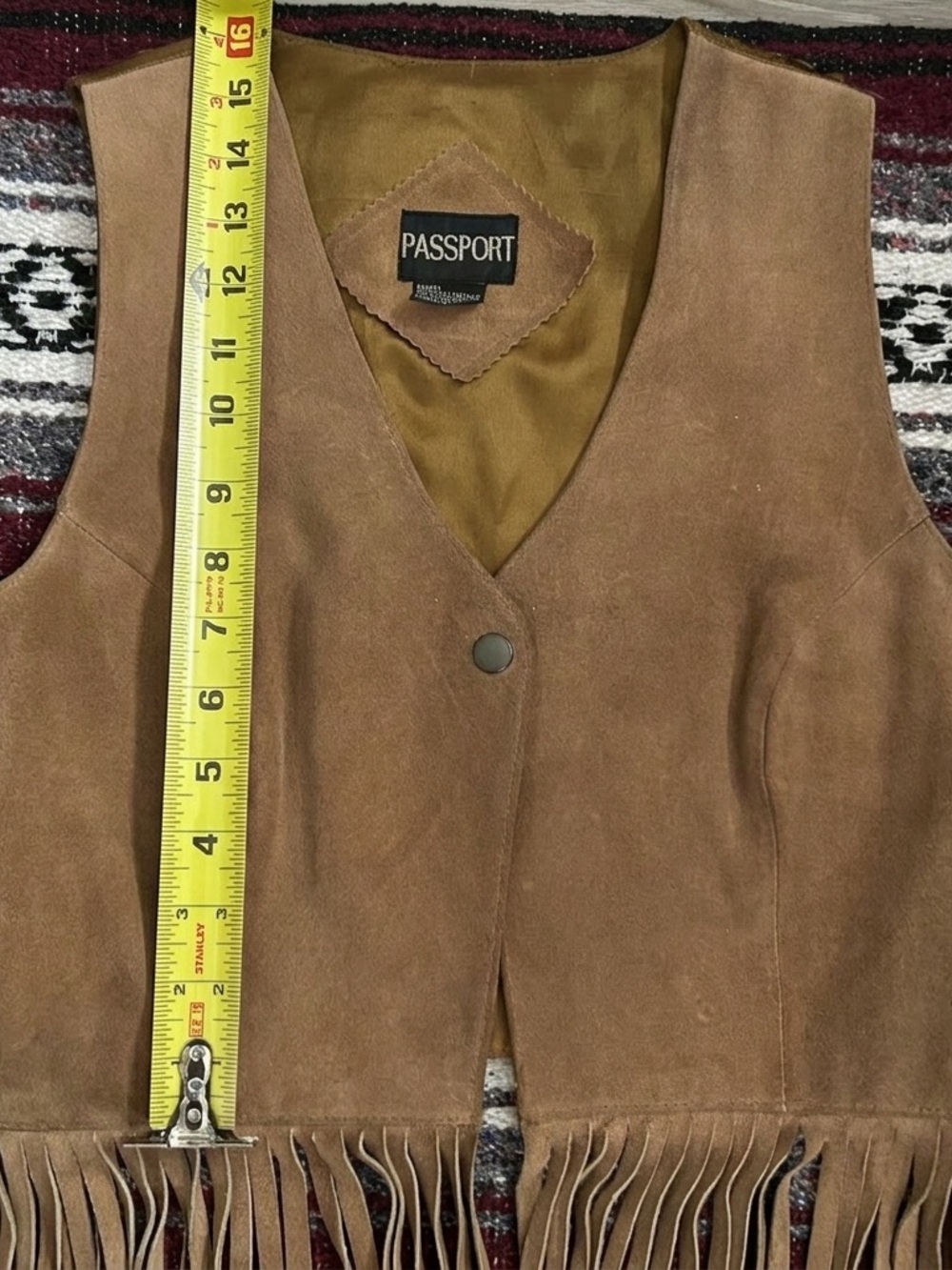 PASSPORT Vintage Genuine Suede Leather Fringe Western Vest M - Picture 5 of 10